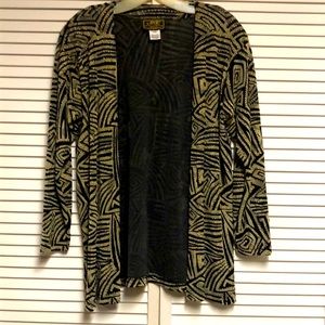 Vintage Geometric open cardigan gold thread accents